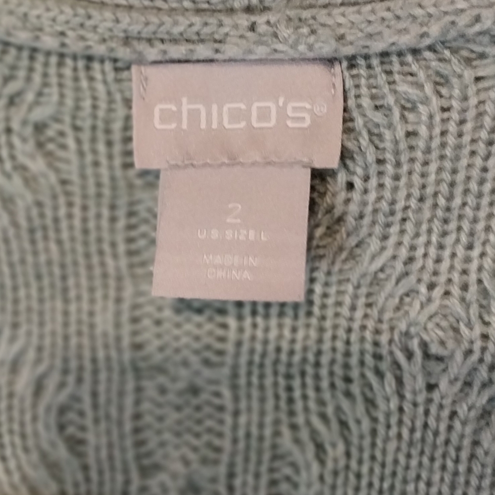Chico's Blue Patchwork Cableknit Wool & Cashmere … - image 4